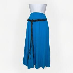 Vintage Y2K Laura Scott Midi Skirt Small Blue 100% Cotton Macrame Belt‎ Boho